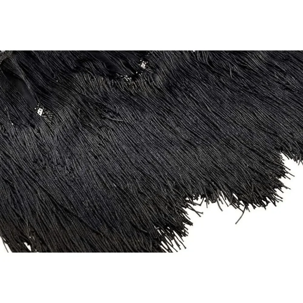 ✨ Flapper Great Gatsby 1920s Retro Tassel Fringe Sequin Midi Black Dress XL NEW - Picture 7 of 13